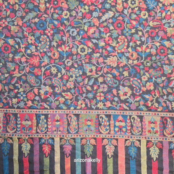 NWT Wool Scarf Jacquard Embroidered Colorful Mrignayani - Picture 7 of 12